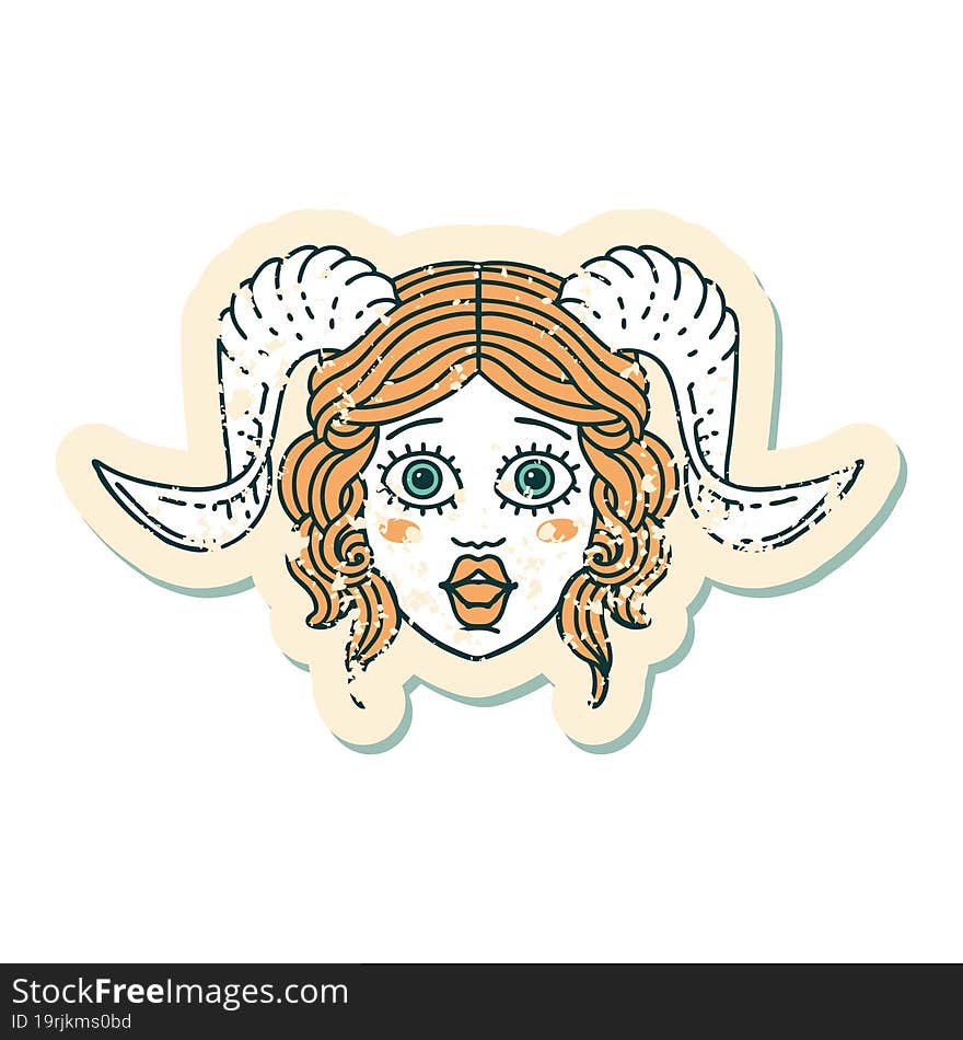 grunge sticker of a tiefling character face. grunge sticker of a tiefling character face