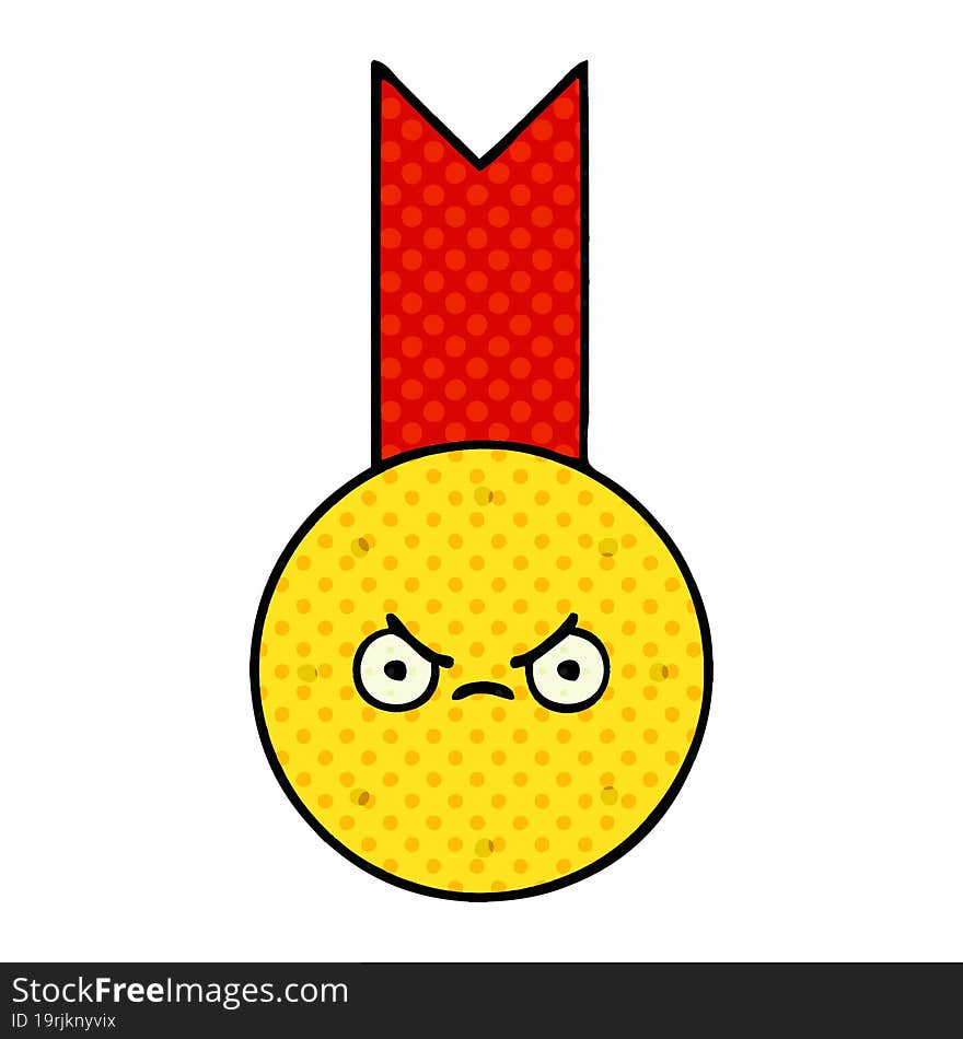 comic book style cartoon of a gold medal