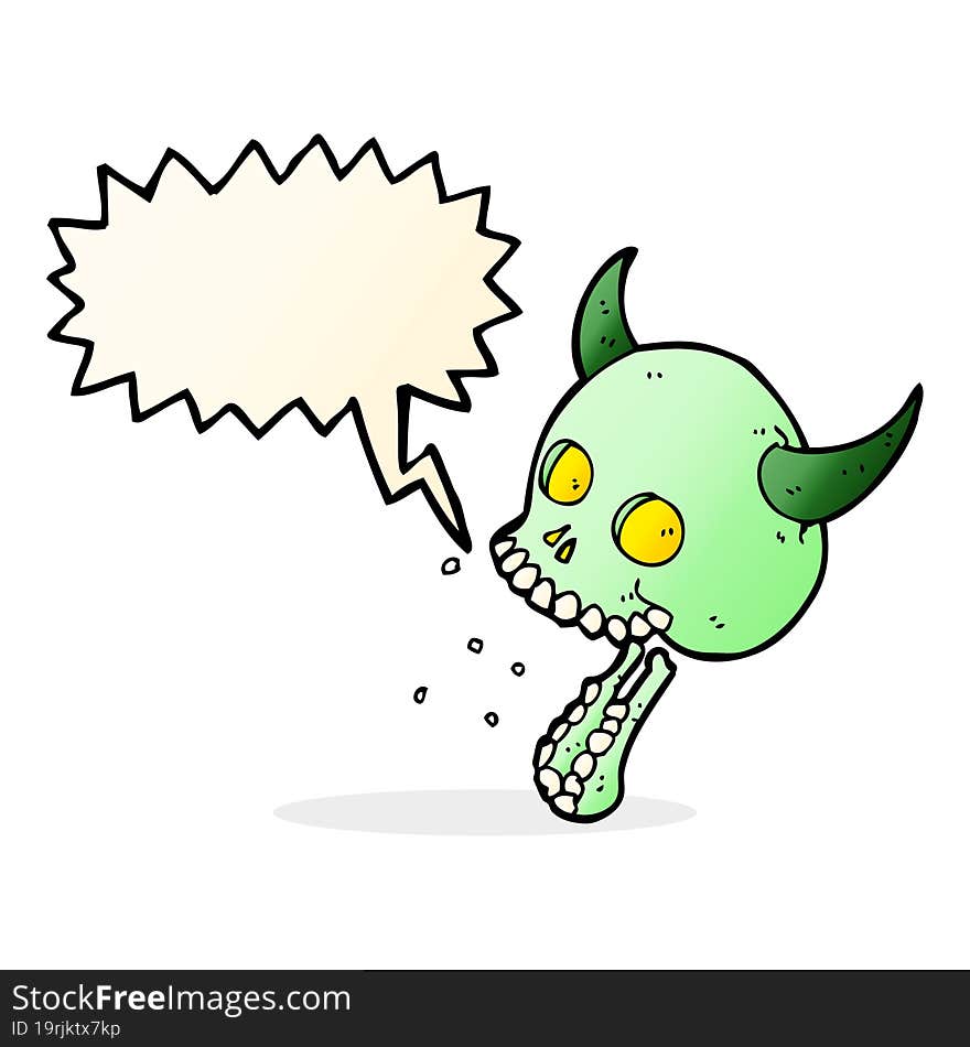 cartoon spooky skull with speech bubble