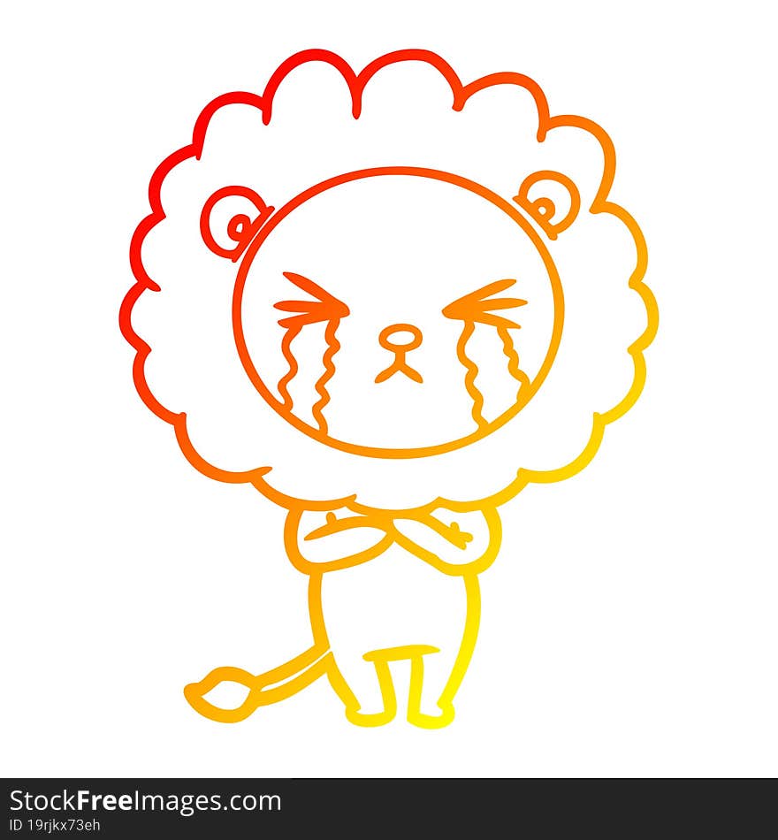 warm gradient line drawing cartoon crying lion