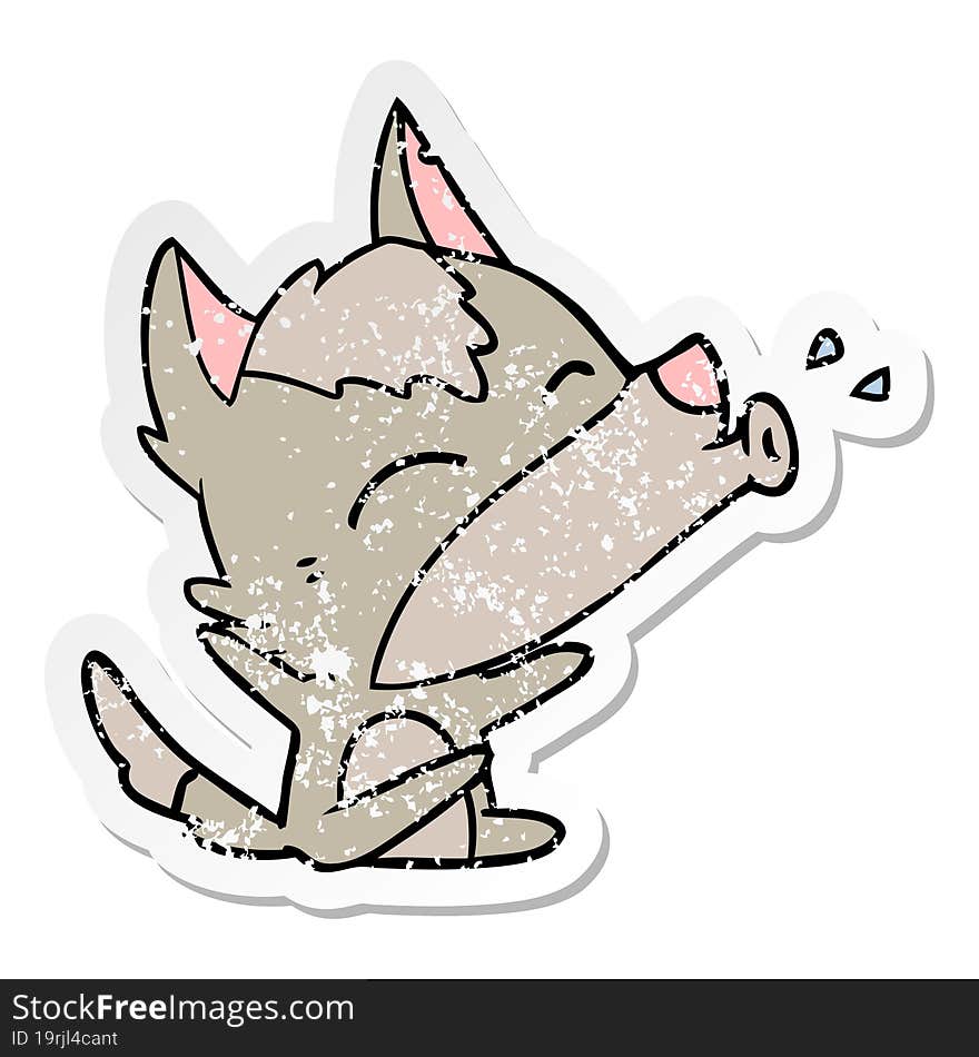 distressed sticker of a howling wolf cartoon