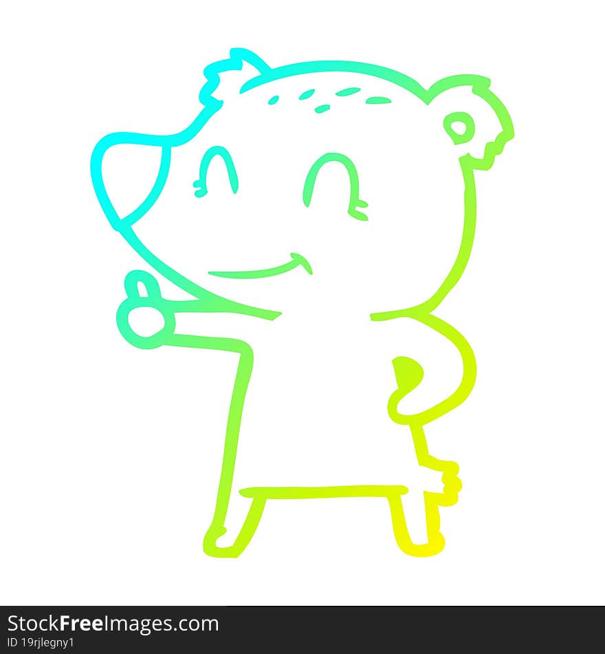 cold gradient line drawing cartoon bear giving thumbs up sign