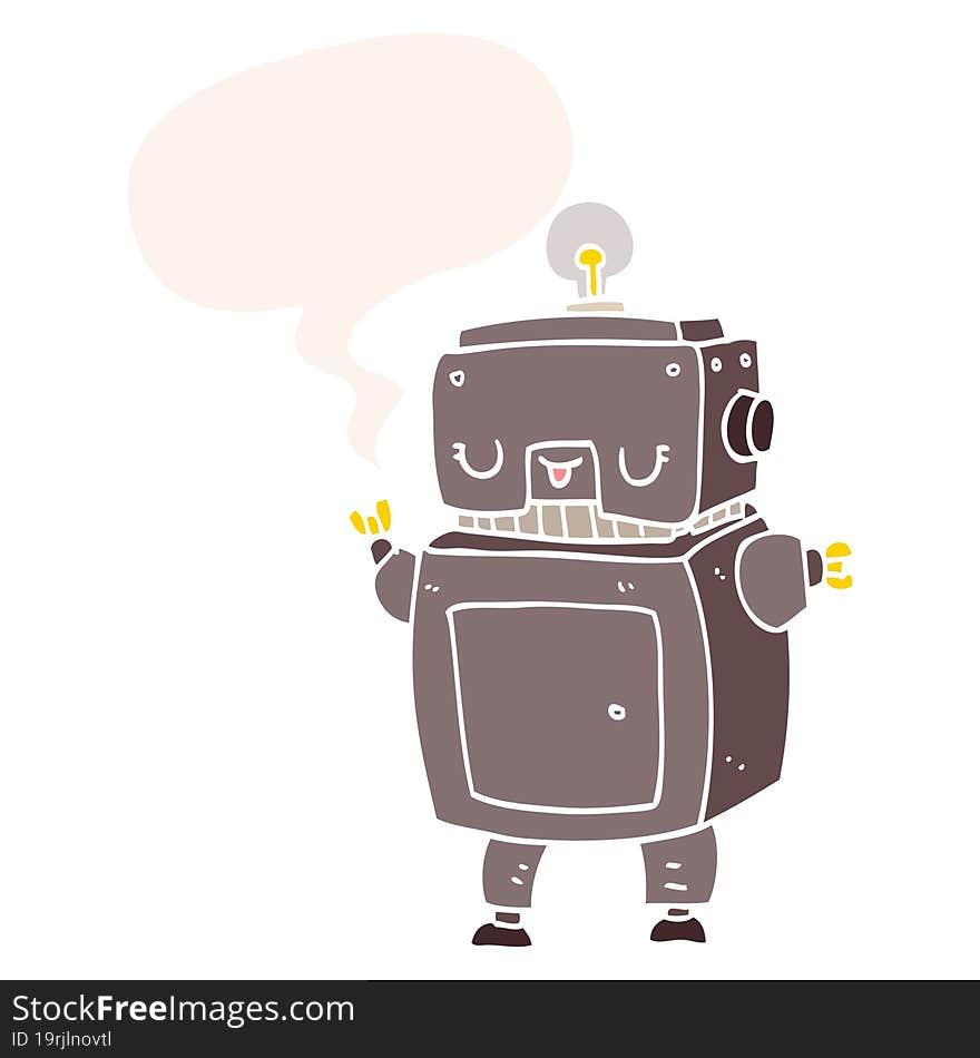 cartoon robot and speech bubble in retro style