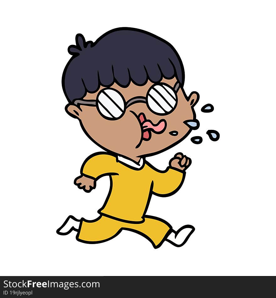 cartoon boy wearing spectacles and running. cartoon boy wearing spectacles and running