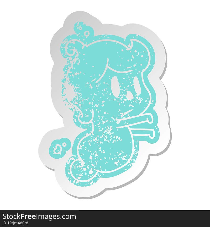 distressed old cartoon sticker of a kawaii cute ghost. distressed old cartoon sticker of a kawaii cute ghost