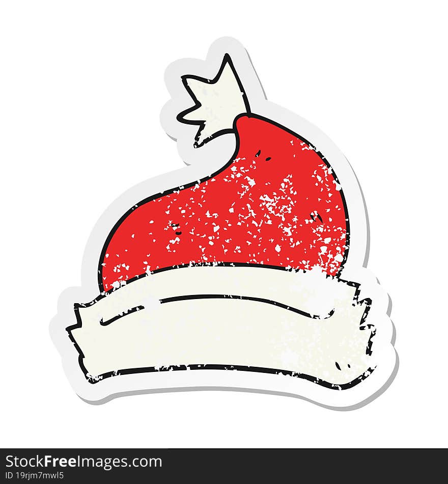 retro distressed sticker of a cartoon christmas hat