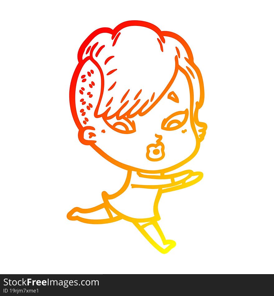 warm gradient line drawing cartoon surprised girl