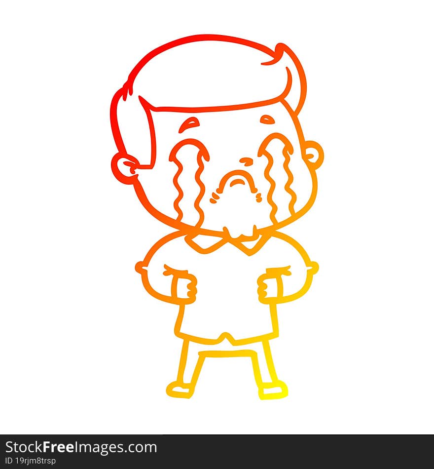 warm gradient line drawing of a cartoon man crying