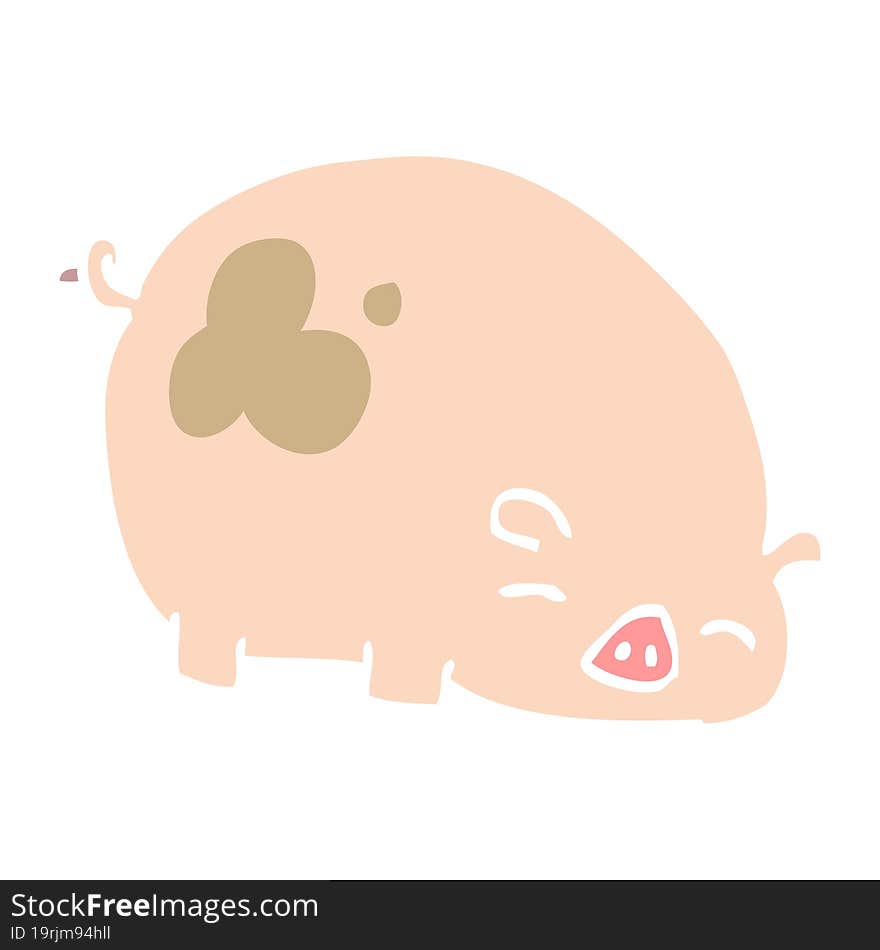 flat color illustration cartoon pig