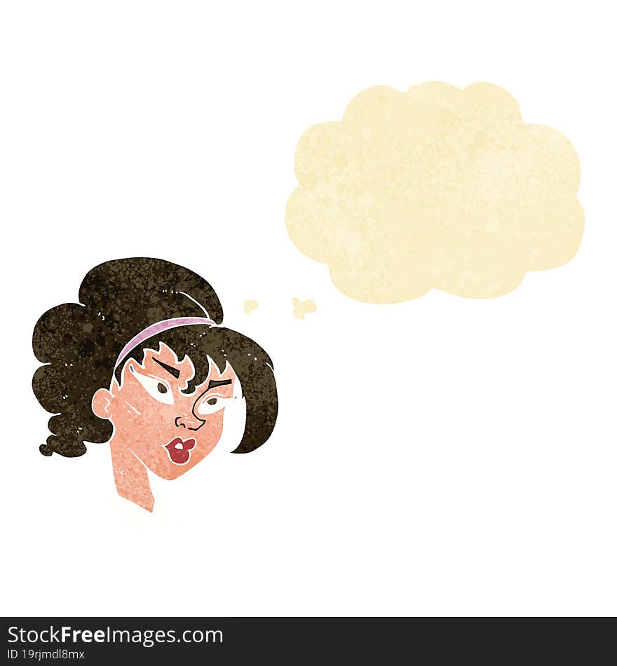 cartoon pretty woman with thought bubble