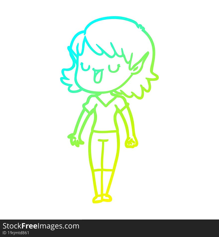 cold gradient line drawing of a cartoon elf girl