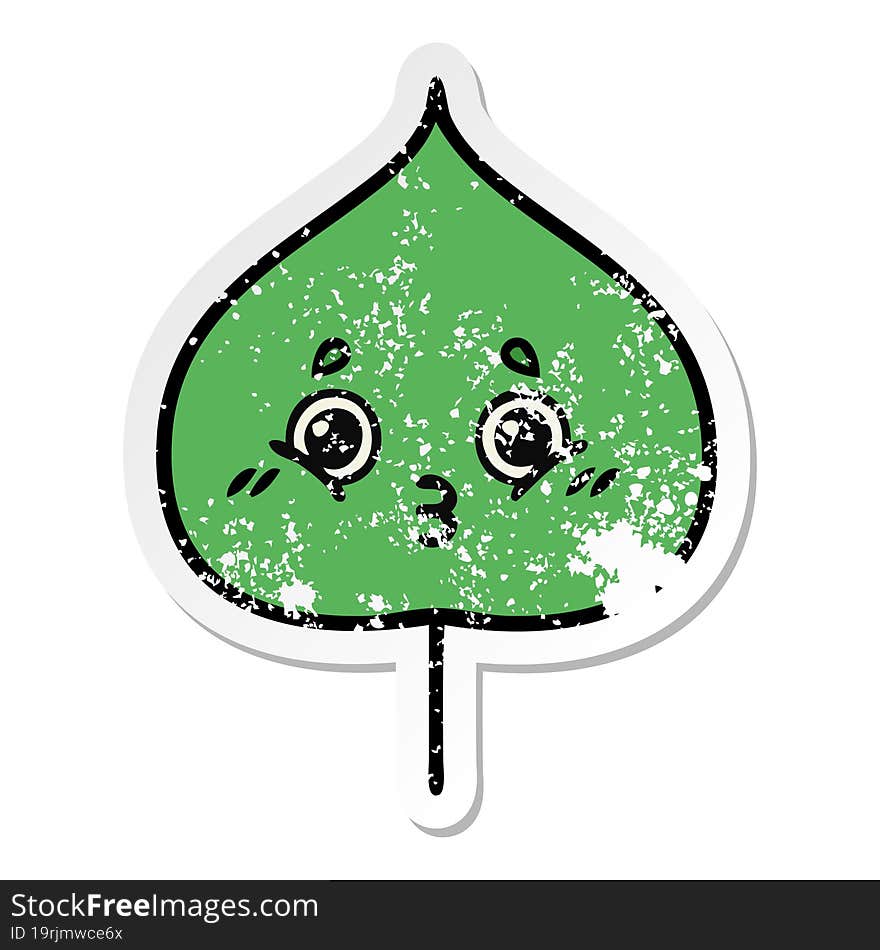 distressed sticker of a cute cartoon expressional leaf