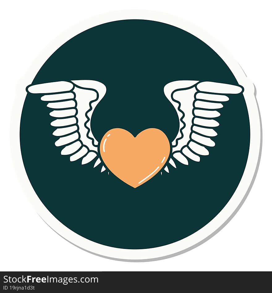 tattoo style sticker of a heart with wings