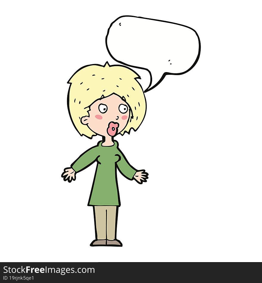 cartoon surprised woman with speech bubble