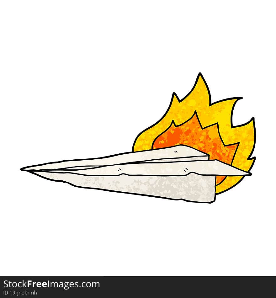 cartoon burning paper airplane. cartoon burning paper airplane