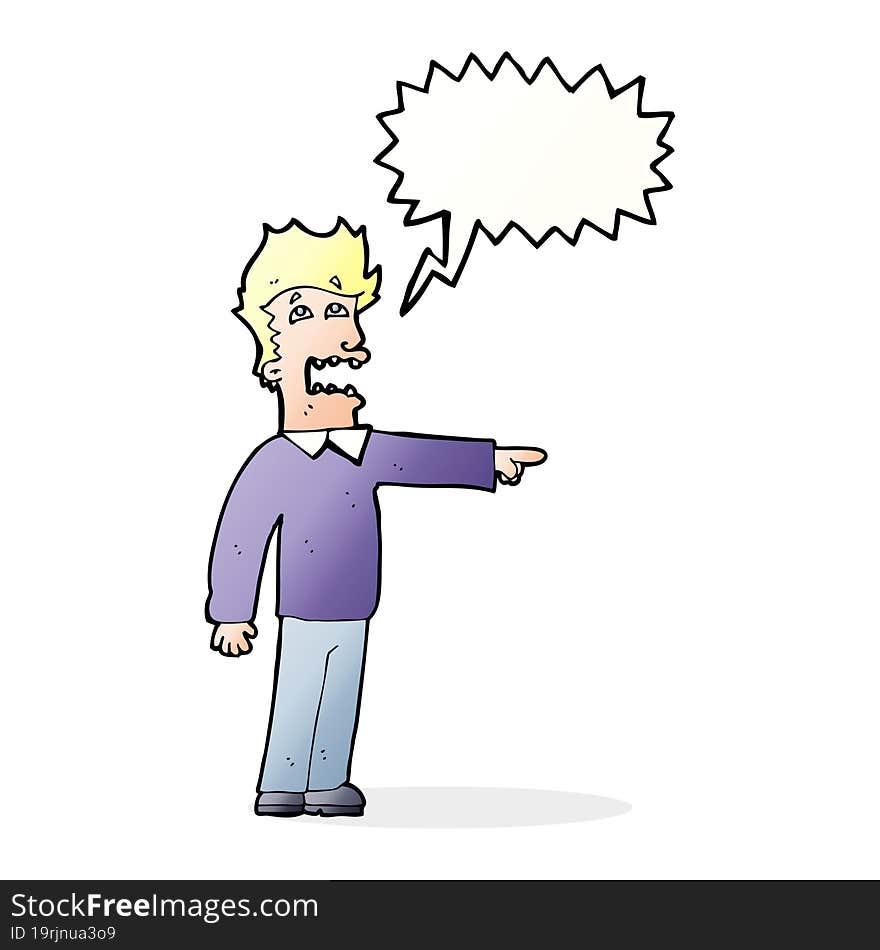 Cartoon Man Accusing With Speech Bubble