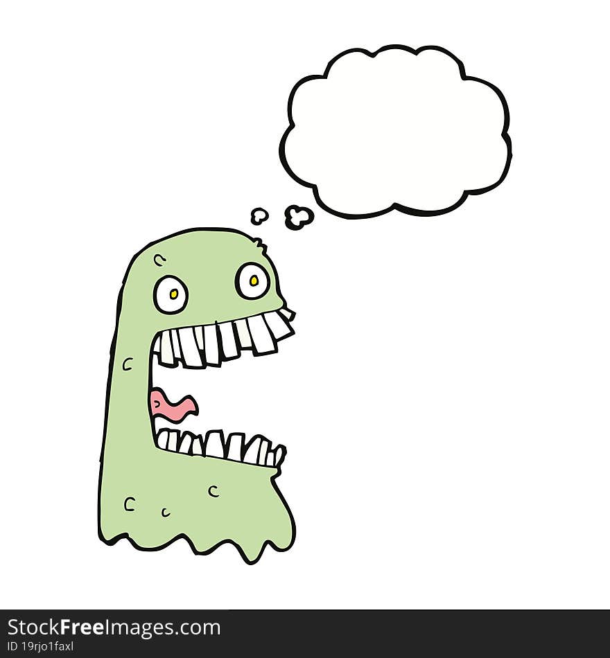 cartoon gross ghost with thought bubble