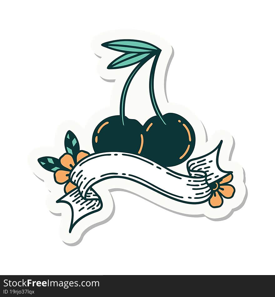 Tattoo Sticker With Banner Of Cherries