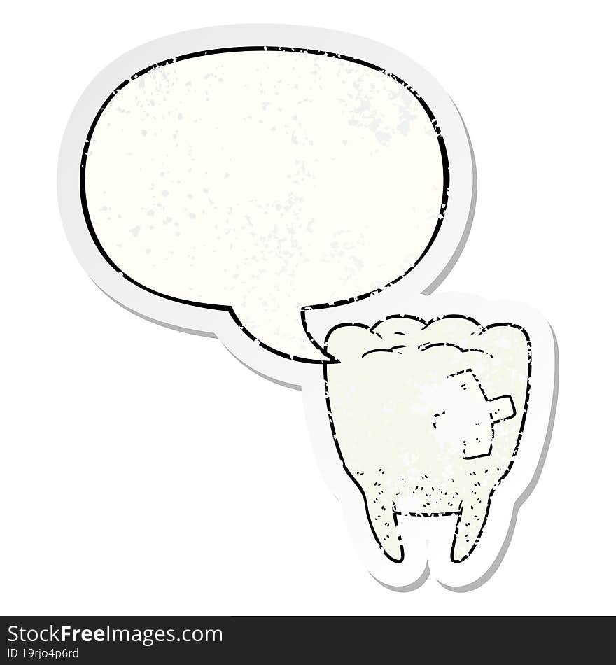 cartoon bad tooth with speech bubble distressed distressed old sticker. cartoon bad tooth with speech bubble distressed distressed old sticker