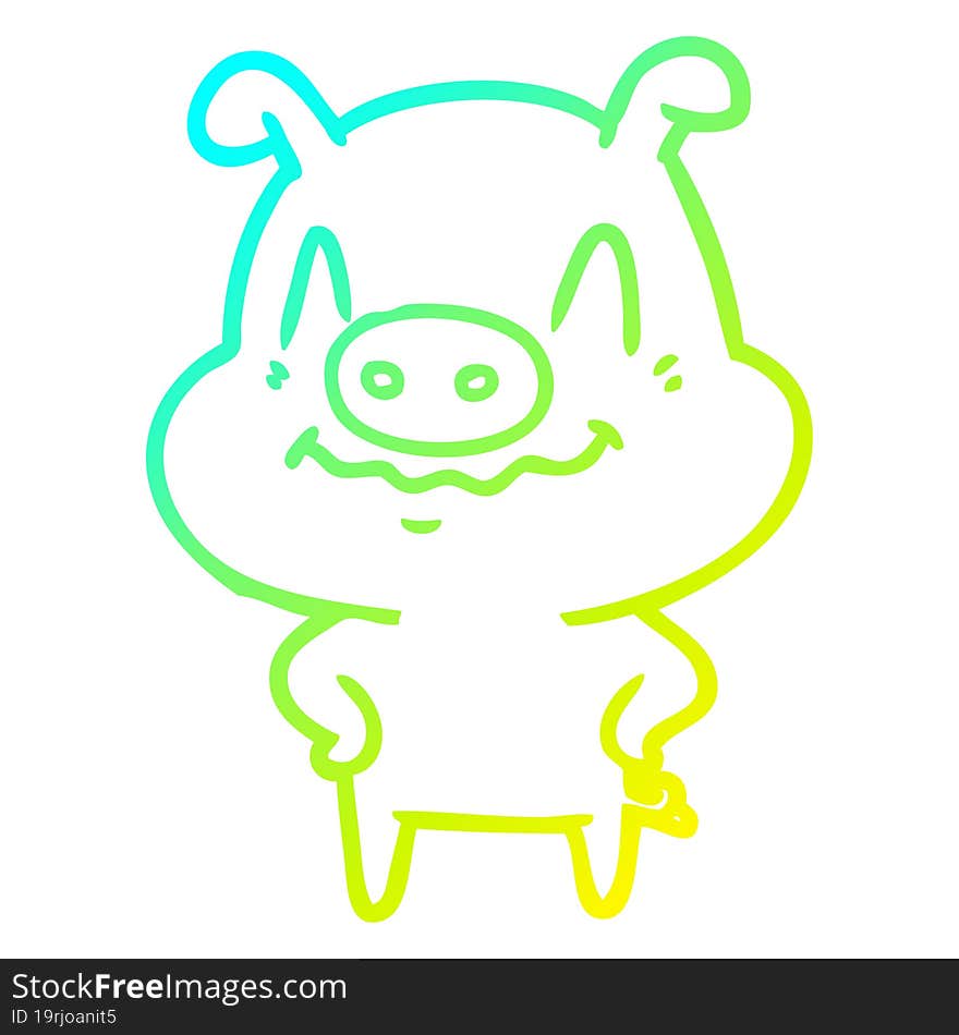 cold gradient line drawing nervous cartoon pig