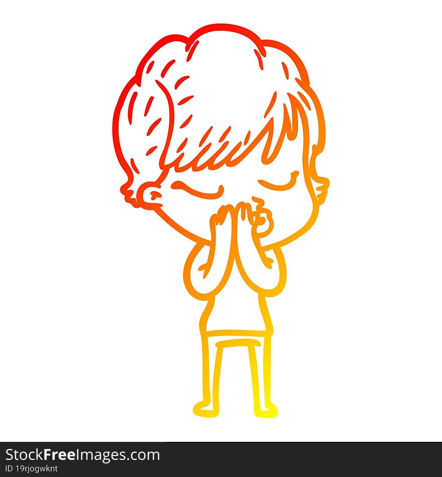 warm gradient line drawing cartoon woman with eyes shut