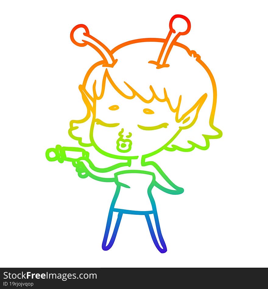 rainbow gradient line drawing cute alien girl cartoon