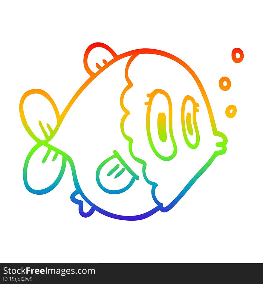 rainbow gradient line drawing cartoon fish