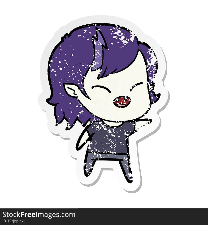 Distressed Sticker Of A Cartoon Laughing Vampire Girl