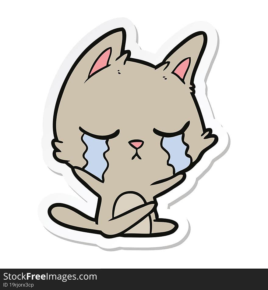 Sticker Of A Crying Cartoon Cat