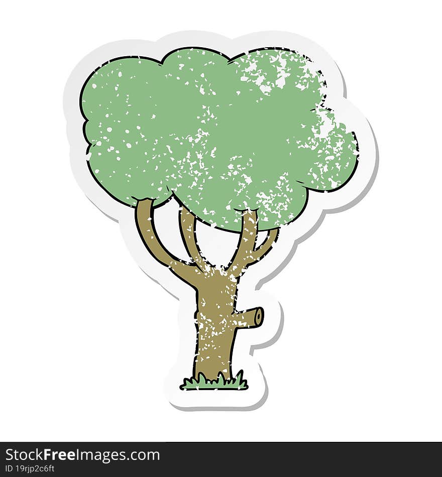 distressed sticker of a cartoon tree