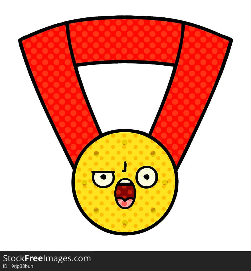 comic book style cartoon of a gold medal