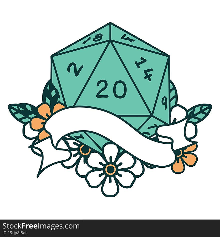 Natural Twenty D20 Dice Roll Illustration