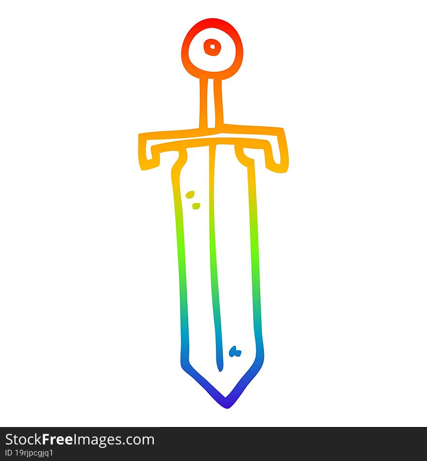 rainbow gradient line drawing of a cartoon bronze sword