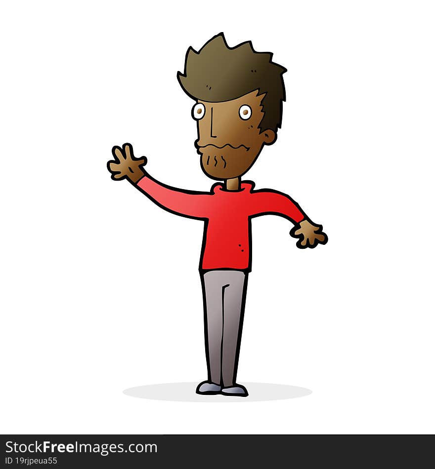 cartoon worried man reaching out