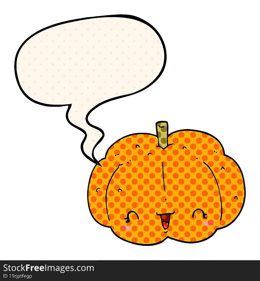 cartoon pumpkin and speech bubble in comic book style