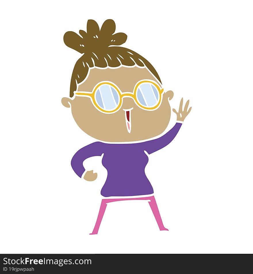 flat color style cartoon woman wearing spectacles