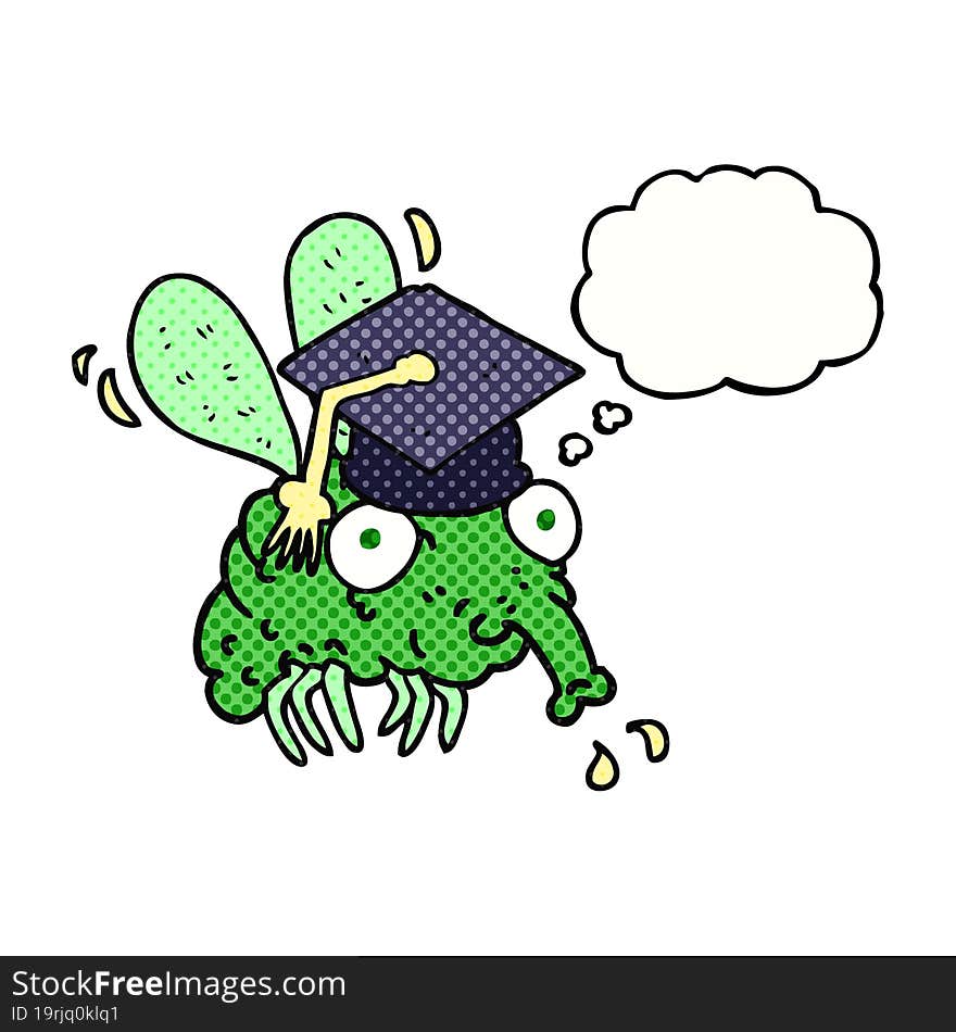 freehand drawn thought bubble cartoon fly graduate