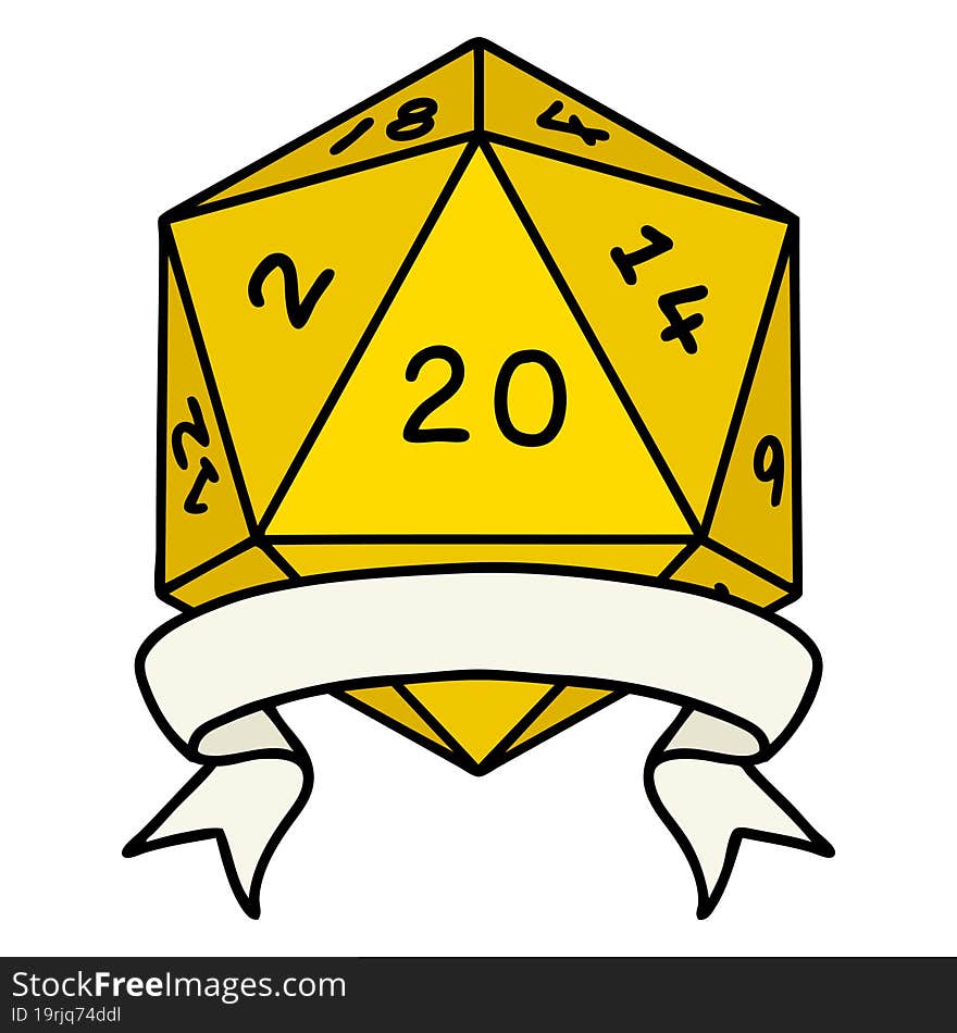 Retro Tattoo Style natural 20 critical hit D20 dice roll. Retro Tattoo Style natural 20 critical hit D20 dice roll