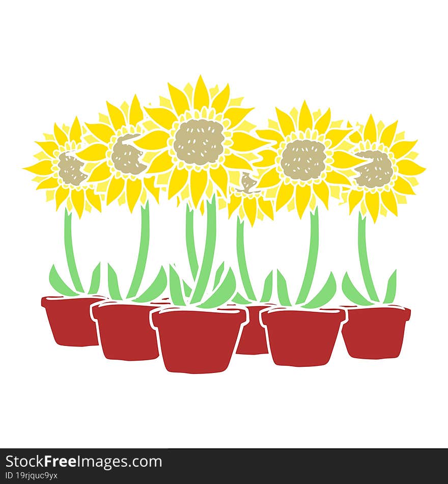 flat color illustration of sunflowers. flat color illustration of sunflowers