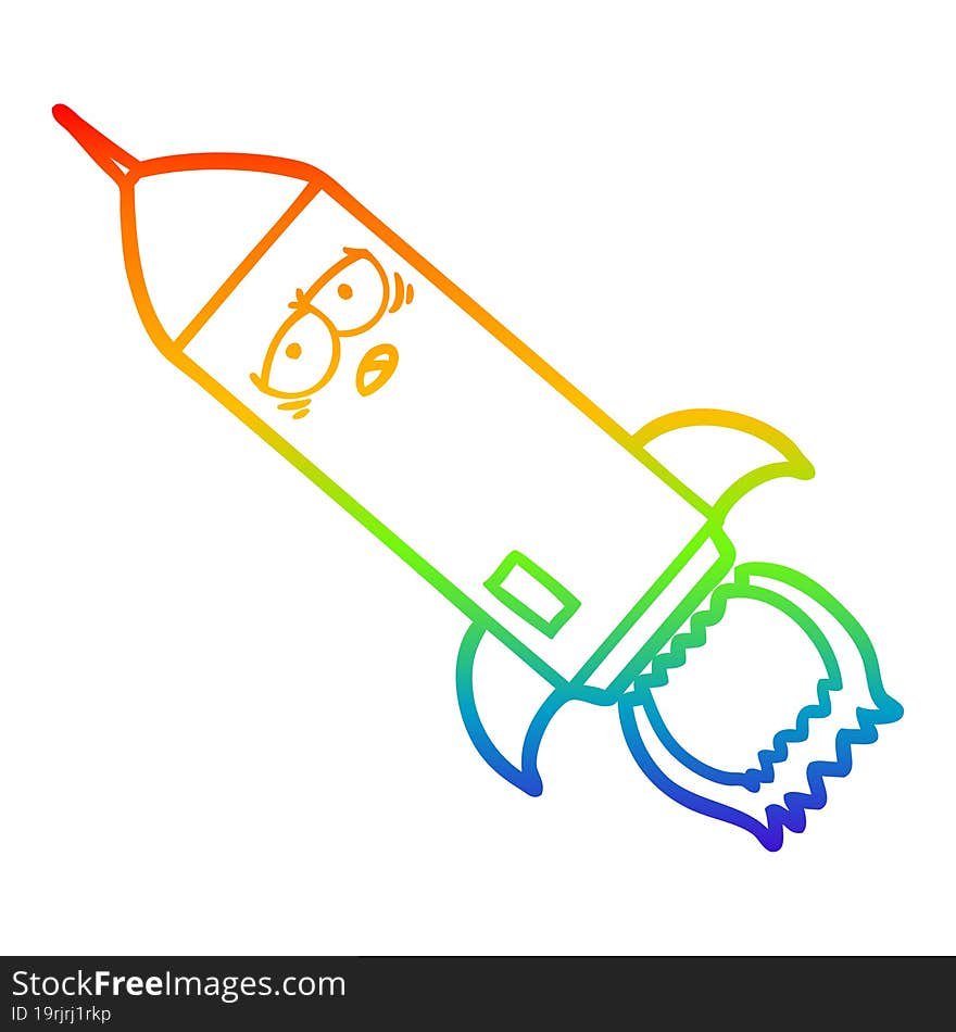 rainbow gradient line drawing cartoon rocket