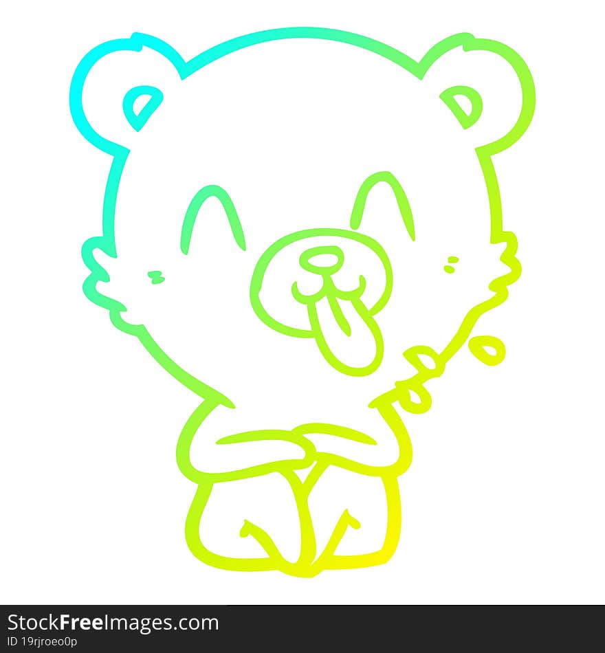 Cold Gradient Line Drawing Rude Cartoon Polar Bear Sticking Out Tongue