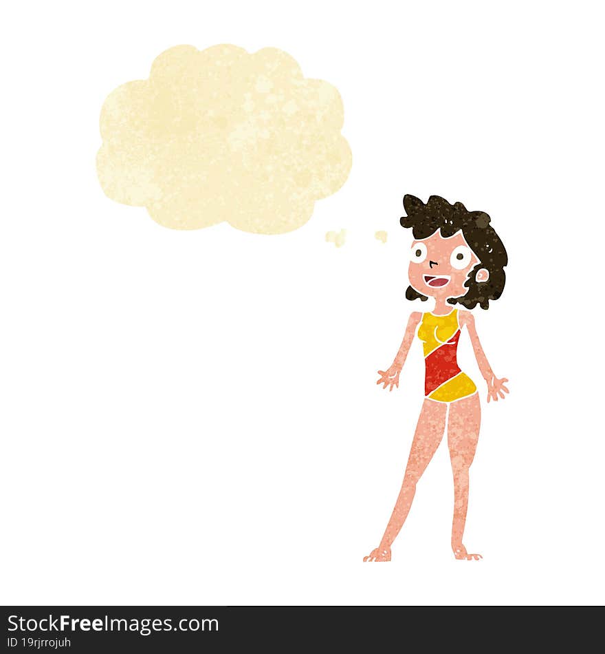 Cartoon Woman In Swimming Costume With Thought Bubble