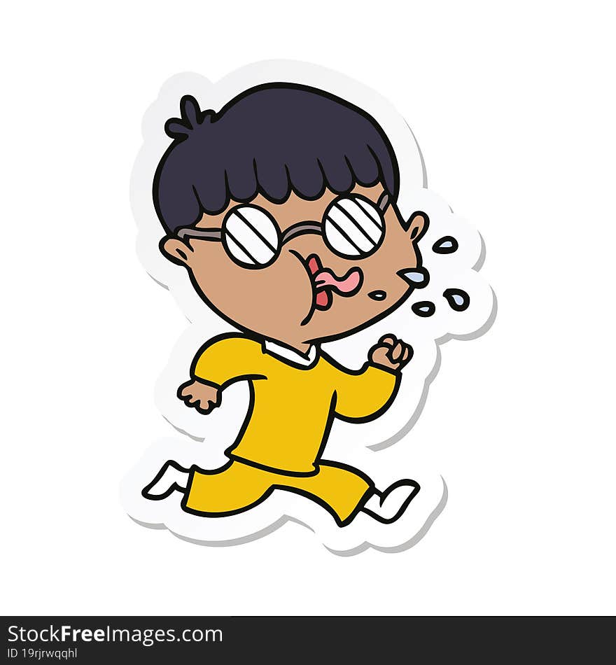 Sticker Of A Cartoon Boy Wearing Spectacles And Running