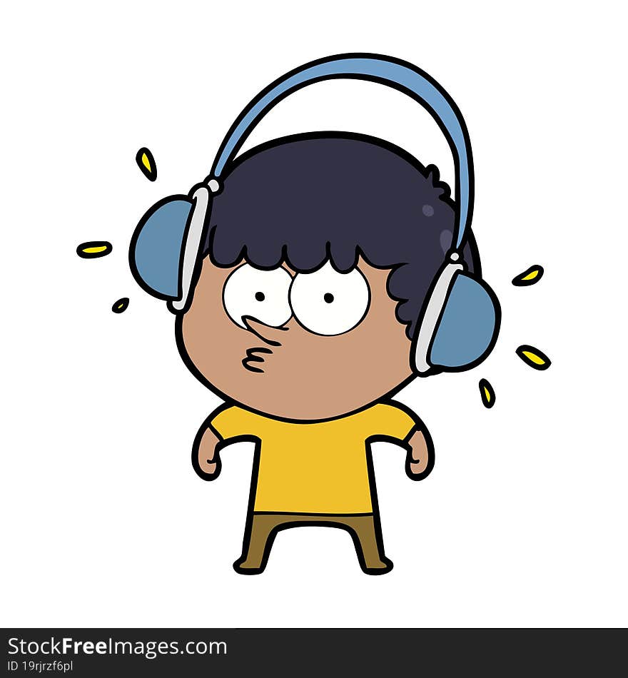 cartoon boy listening to headphones. cartoon boy listening to headphones