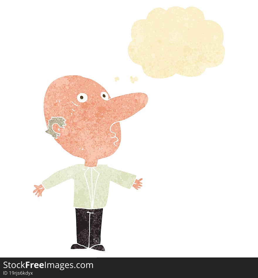 cartoon confused middle aged man with thought bubble