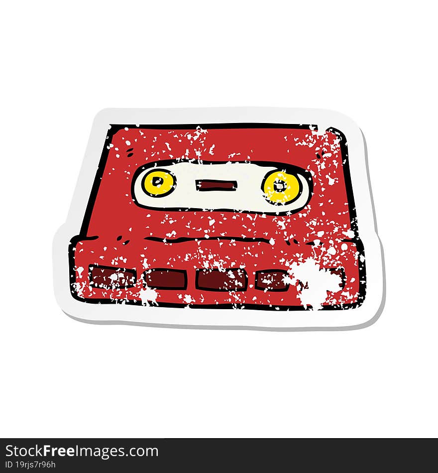 retro distressed sticker of a cartoon cassette tape