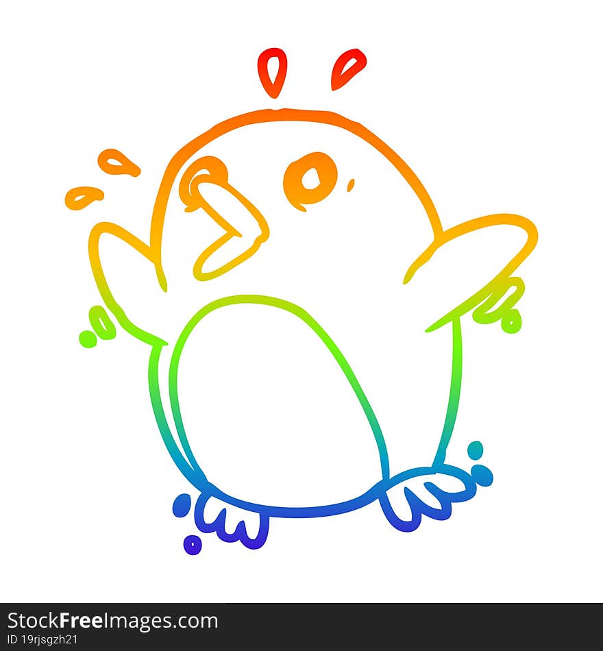 Rainbow Gradient Line Drawing Frightened Penguin