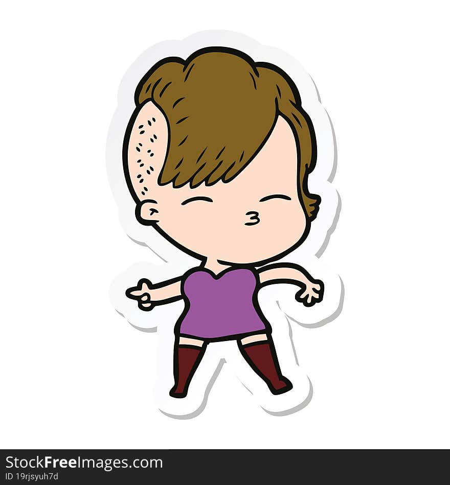 sticker of a cartoon squinting girl