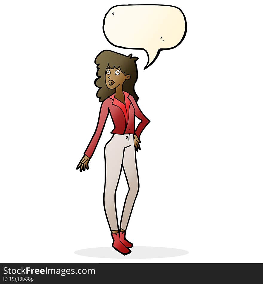 cartoon pretty woman  with speech bubble