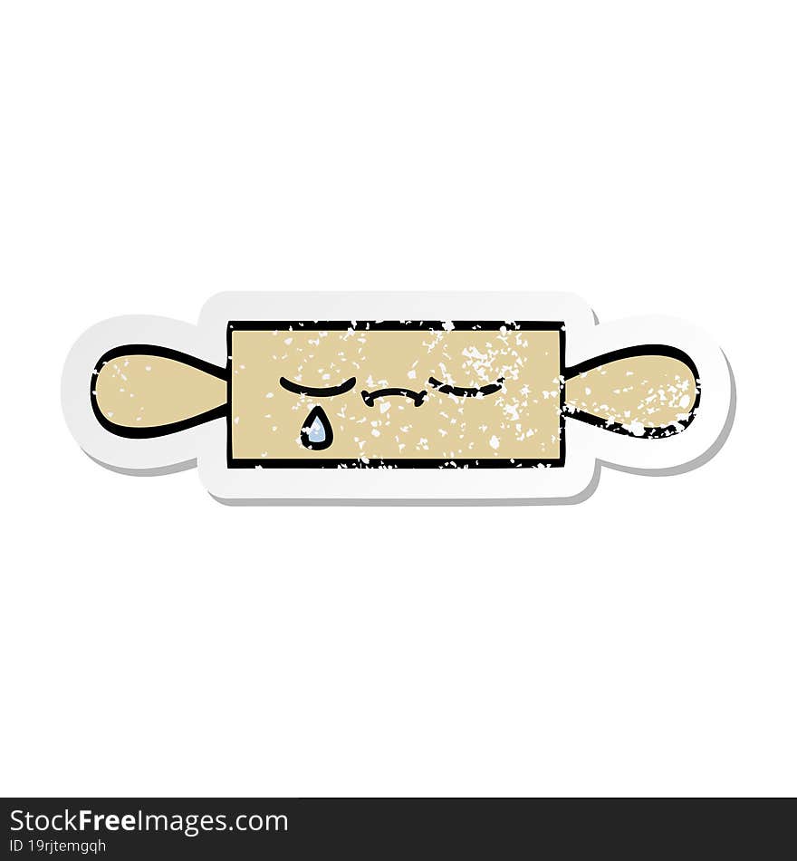 distressed sticker of a cute cartoon rolling pin